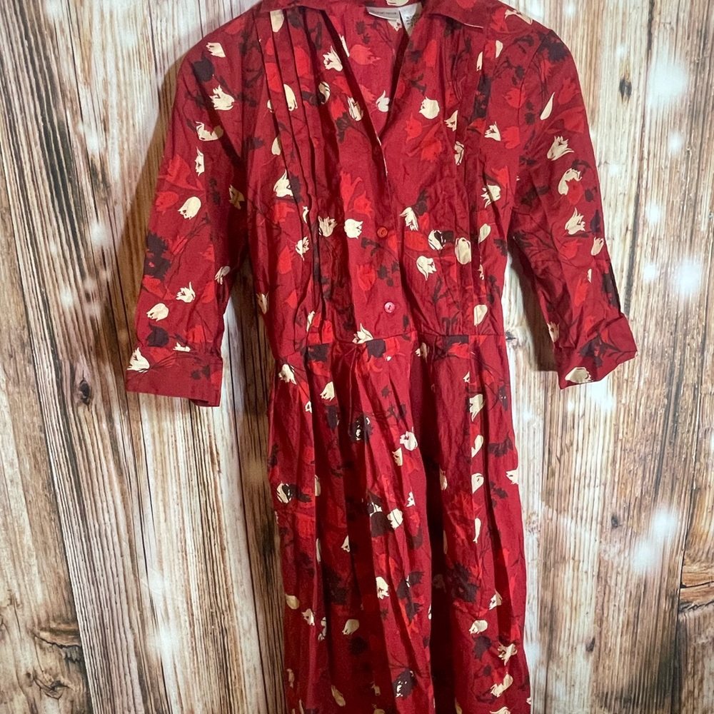 Women’s Vintage Newport News Red Floral Maxi Dress Button Down Y2K Size 8